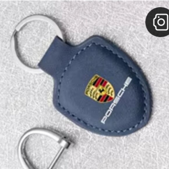 PORSCHE STUTTGART HOTROD Blue Suede Leather Crest KeyRing Key Chain - Picture 3 of 3
